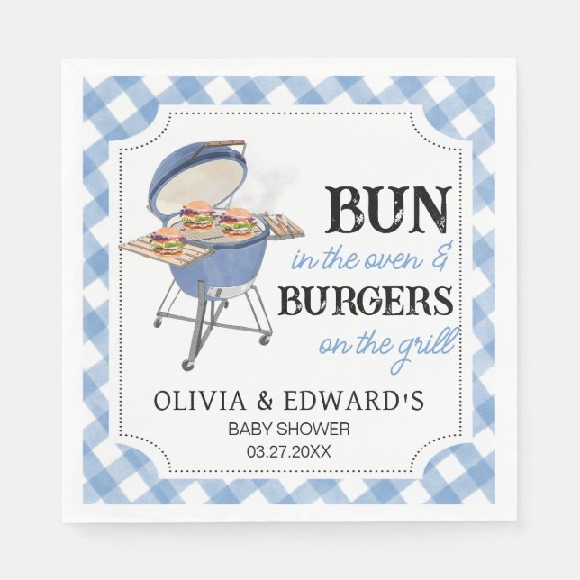 Blue Burger GRILLEN Baby Shower Serviette (Vorderseite)