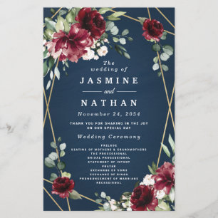 Blue Burgundy Blush and Gold Wedding Programs