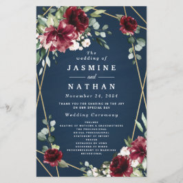 Blue Burgundy Blush and Gold Wedding Programs