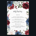 Blue Burgundy Blush Pink Wedding Menu Cards<br><div class="desc">Template verfügt über einen eleganten Kranz von Aquarellfarben in den Farbtönen Bordeaux,  Marsala,  Marinesolch und Rosa mit modernem Typografie-Layout.</div>