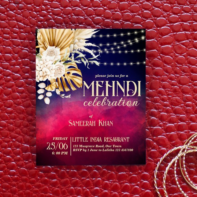 Blue burgundy floral bridal Mehndi Haushalt einlad (Von Creator hochgeladen)