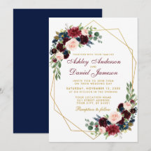 Blue Burgundy Floral Geometric Gold Wedding B