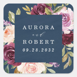 Blue Burgundy Gold Blush Pink Gastgeschenk Hochzei Quadratischer Aufkleber
