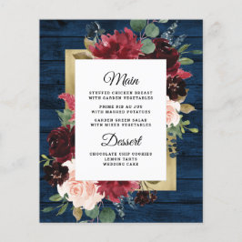 Blue Burgundy Gold Blush Wedding Menu Cards
