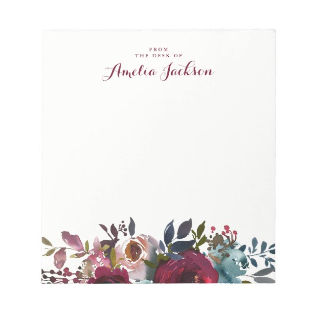 Blue Burgundy Personalisiert Stationery Notizblock (Vorderseite)