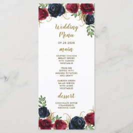 Blue Burgundy Rustic Boho Wedding Menu Cards Menükarte