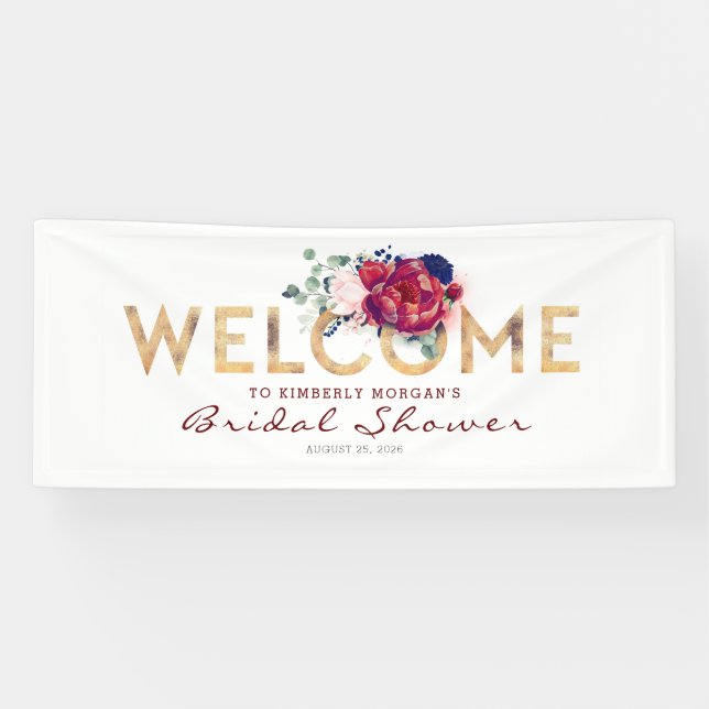 Blue Burgundy und Gold Brautparty Banner (Horizontal)