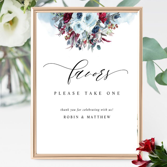 Blue Burgundy und Red Floral Gastgeschenk Hochzeit Poster (Von Creator hochgeladen)