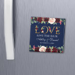 Blue Burgundy Watercolor Floral Liebe Save the Dat Magnet<br><div class="desc">Aquarellblau-Burgund-Blütenflora-Liebe Speichern Sie das Date Magnet - Platz</div>