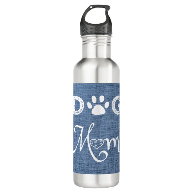 Blue Burlap Chien Maman Bouteille d'eau (Devant)
