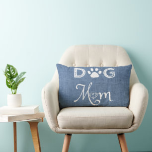Blue Burlap Chien Maman Lumbar Coussin
