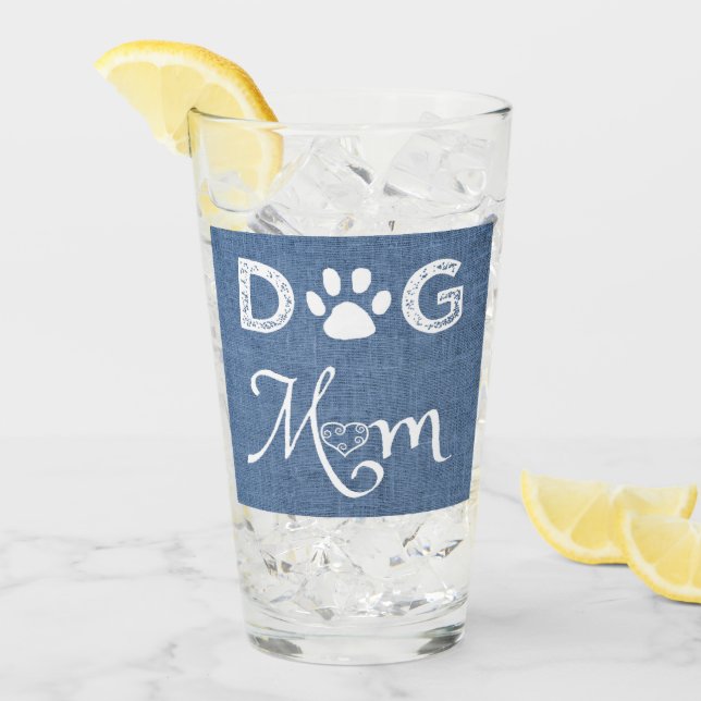 Blue Burlap Hund Mama Glass Cup Glas (Vorderseite Ice)