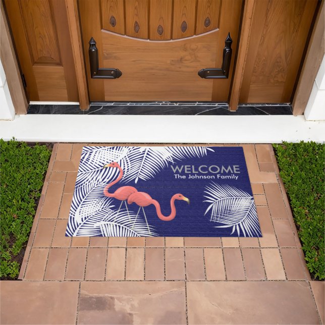Blue Burlap mit rosa Flamingos Fußmatte (Außenbereich)