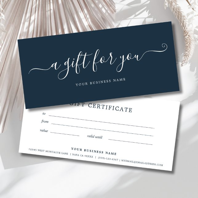 Blue Business Geschenkgutschein Elegant Einfach (Navy Blue Business Gift Certificate)
