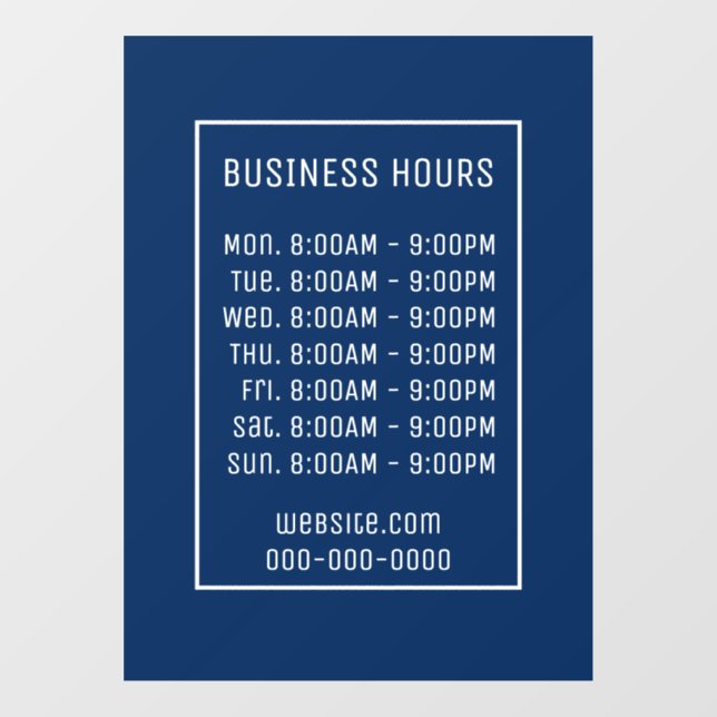 Blue Business Hours Sign Fensteraufkleber (Blatt)