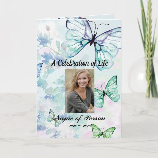 Blue Butterflies Funeral Program Programm (Vorderseite)