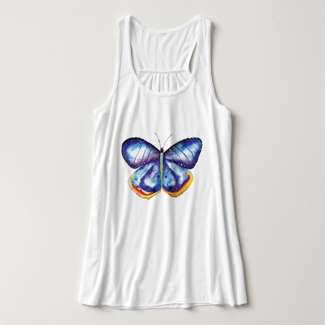 Blue Butterfly Art Flowback Tank Top, Weiß Top (Design Vorderseite)