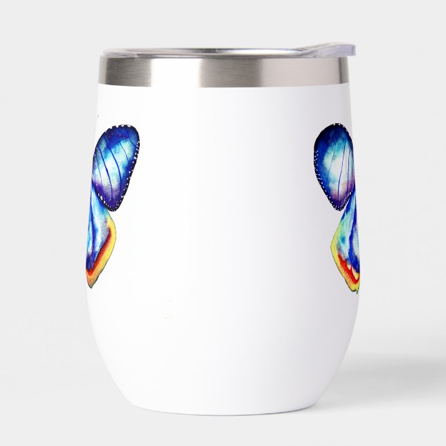 Blue Butterfly Art  Frosted Glass Mug (Links)