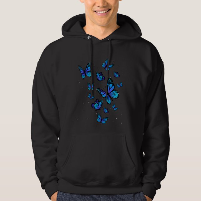 Blue Butterfly Art Garden Schöne Schmetterlinge Hoodie (Vorderseite)