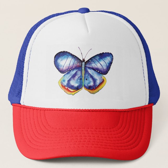 Blue Butterfly Art Painting Trucker Hat Truckerkappe (Vorderseite)