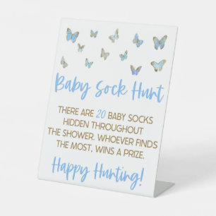 Blue Butterfly Baby Sock Hunt Baby Showspiel Sockelschild