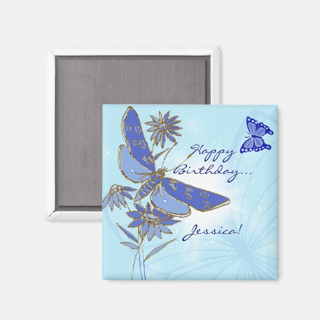 Blue Butterfly Birthday Magnet (Vorderseite/Rückseite)