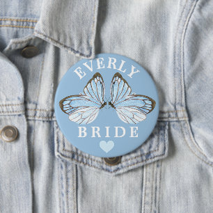 Blue Butterfly Bliss Brides Abzeichen mit Niedlich Button