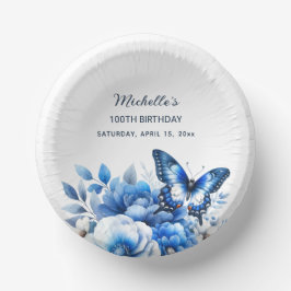Blue Butterfly Blume Elegant 100. Geburtstag Pappteller