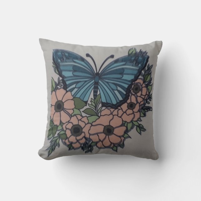 Blue butterfly cream floral mom pillow kissen (Vorderseite)