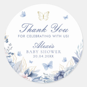 Blue Butterfly Danke Boy Baby Dusche Runder Aufkleber