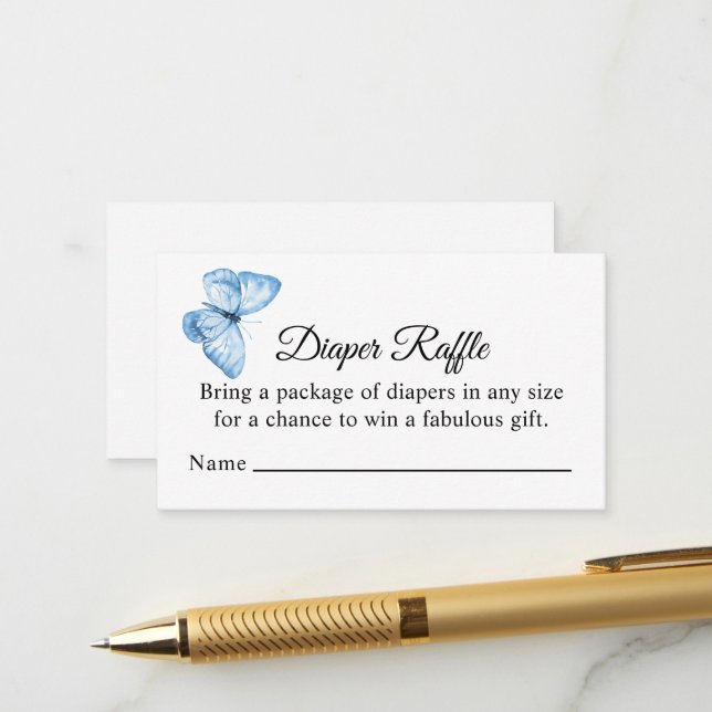 Blue Butterfly Diaper Raffle, Boy Baby Dusche Begleitkarte (Vorderseite/Rückseite Beispiel)