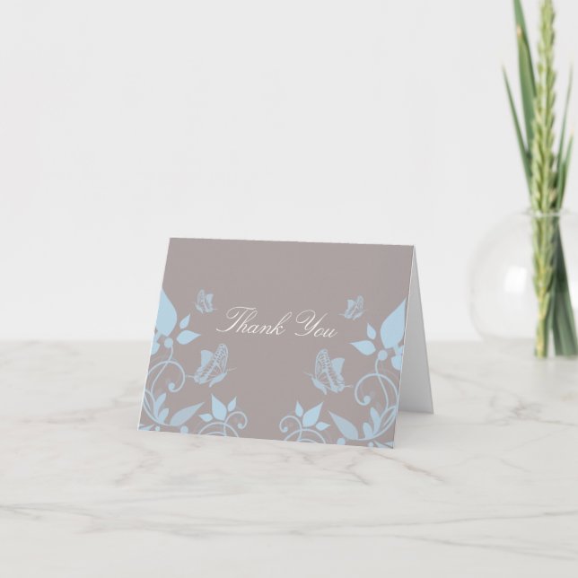 Blue Butterfly Floral Danke Karte (Vorderseite)