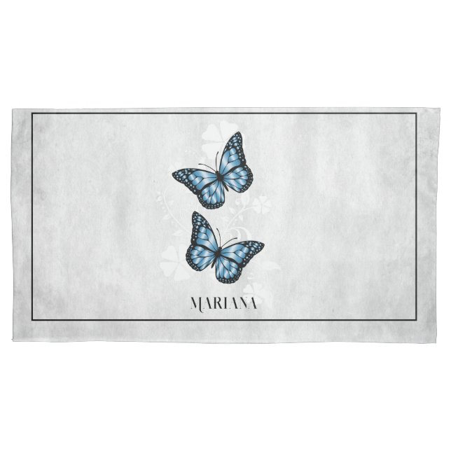 Blue Butterfly Floral Pillow Case Kissenbezug (Vorderseite)