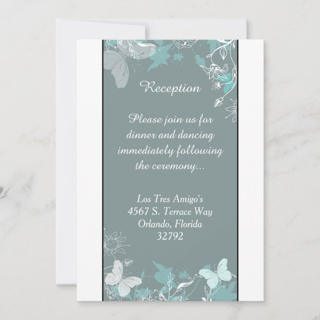Blue Butterfly Floral Spring 3.12x18 Empfang Card Einladung (Vorderseite)