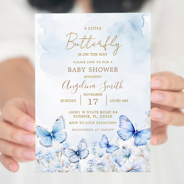 Blue Butterfly Garden Baby Dusche Einladung (Von Creator hochgeladen)