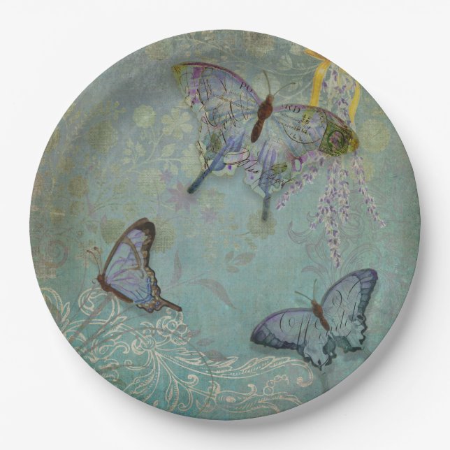 Blue Butterfly Garden Paper Plate Pappteller (Vorderseite)