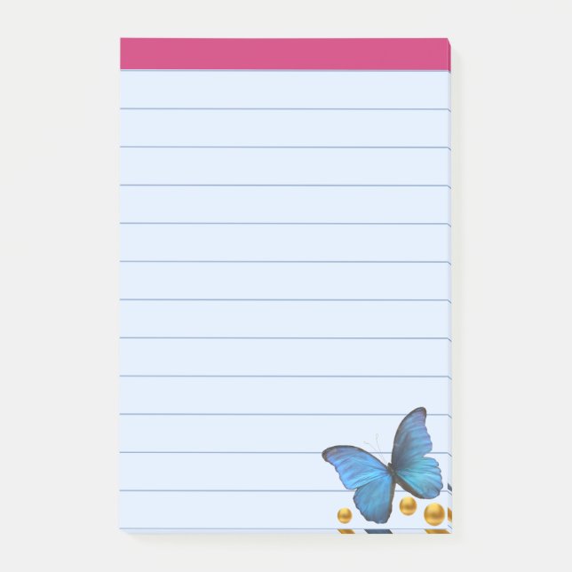 Blue Butterfly & Gold Confetti Dots Post-it Klebezettel (Vorderseite)