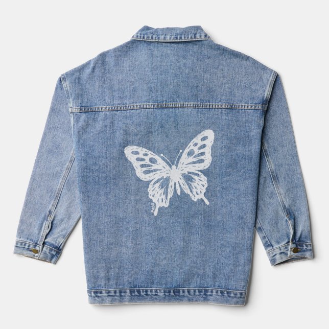 Blue Butterfly Minimal Nature Art by Papil Jeansjacke (Rückseite)