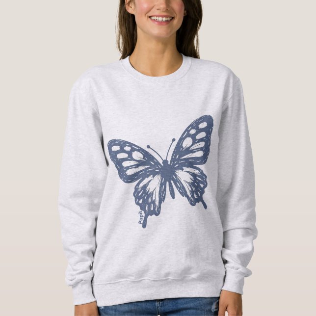 Blue Butterfly Minimal Nature Art by Papil Sweatshirt (Vorderseite)