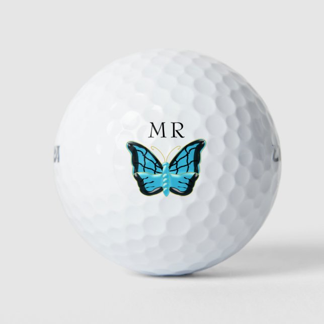 Blue Butterfly Mit Monogramm Golfball (Vorderseite)