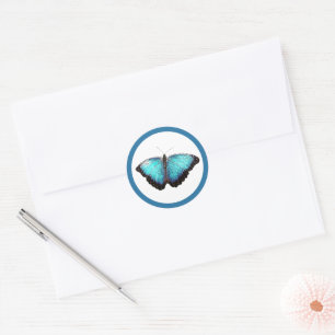 Blue Butterfly Nature Art, Fine Foto Illustration Runder Aufkleber