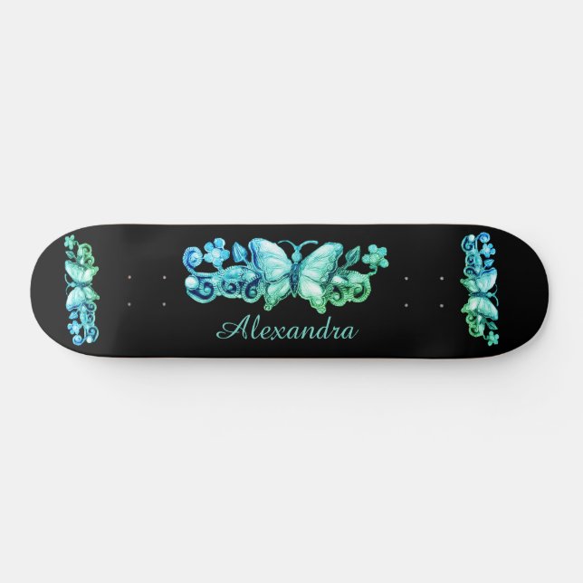 Blue Butterfly Personalisiert Skateboard (Horizontal)