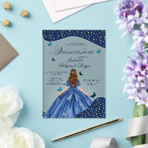 Blue Butterfly Quinceañera Gown Starry Night Acryleinladungen