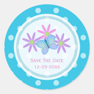 Blue Butterfly und Daisy Save the Date Stickers