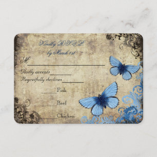 Blue Butterfly Vintage Wedding UAWG RSVP Karte