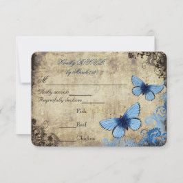 Blue Butterfly Vintage Wedding UAWG RSVP Karte