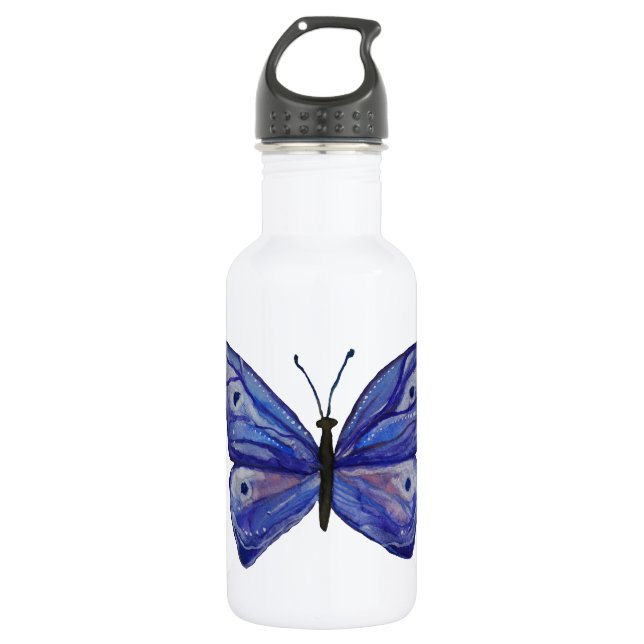 Blue Butterfly Wasserfarbe Custom Water Flasche Trinkflasche (Vorderseite)