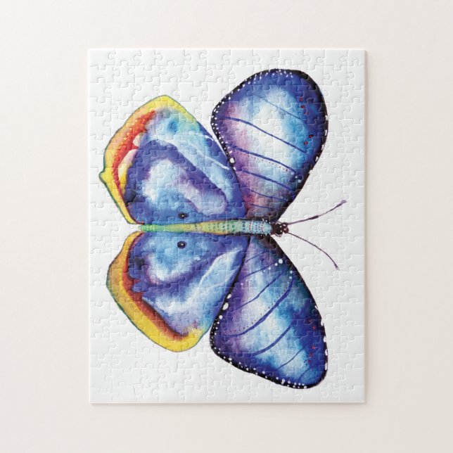 Blue Butterfly Wasserfarbe Foto Puzzle Geschenkbox (Vertikal)
