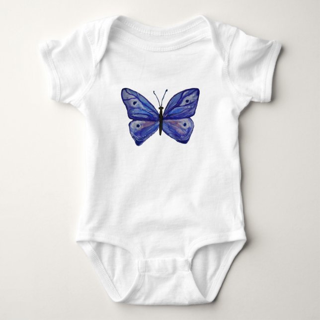 Blue Butterfly Watercolor Baby Jersey Bodysuit Strampler (Vorderseite)