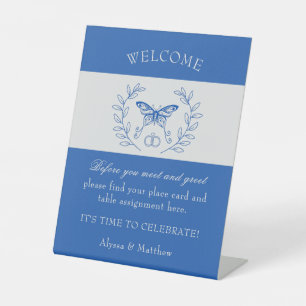 Blue Butterfly Wedding Platzkarte Tabletop Zeichen Sockelschild